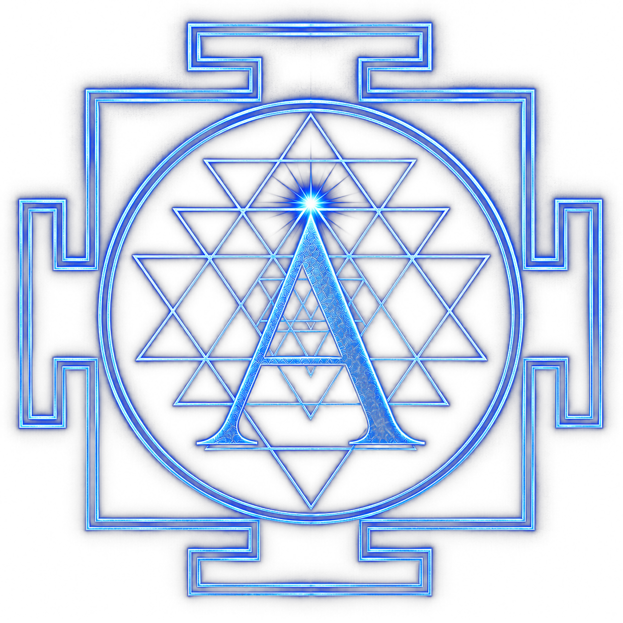 Anandoham brand mark — gold A within a Sri Yantra